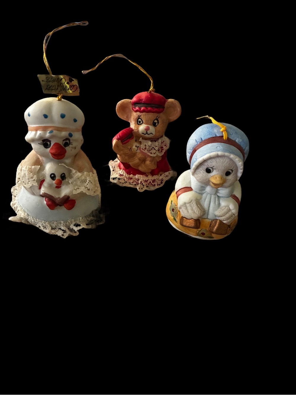 Holiday Caring Critter Ornament Bells- Blue, Red, White -